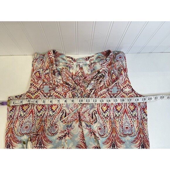 Rose & Olive Sleeveless Peasant Style Blouse, Tie Neck, Gorgeous Colors, Sz Med - Picture 9 of 11
